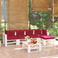 6-cz. zestaw mebli ogrodowych z palet, z poduszkami, sosna