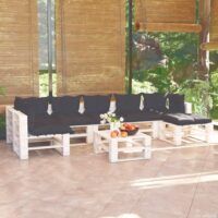 8-cz. zestaw mebli ogrodowych z palet, z poduszkami, sosna