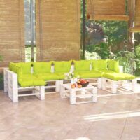 8-cz. zestaw mebli ogrodowych z palet, z poduszkami, sosna