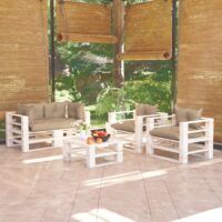 5-cz. zestaw mebli ogrodowych z palet, z poduszkami, sosna