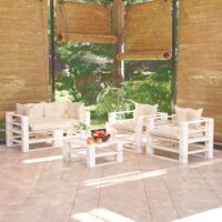 5-cz. zestaw mebli ogrodowych z palet, z poduszkami, sosna