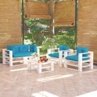 5-cz. zestaw mebli ogrodowych z palet, z poduszkami, sosna