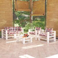 5-cz. zestaw mebli ogrodowych z palet, z poduszkami, sosna