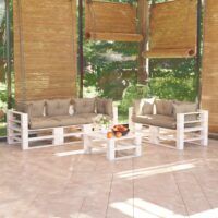 6-cz. zestaw mebli ogrodowych z palet, z poduszkami, sosna