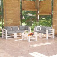 6-cz. zestaw mebli ogrodowych z palet, z poduszkami, sosna