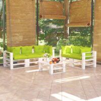 6-cz. zestaw mebli ogrodowych z palet, z poduszkami, sosna