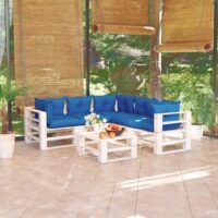 6-cz. zestaw mebli ogrodowych z palet, z poduszkami, sosna