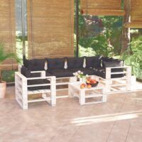 7-cz. zestaw mebli ogrodowych z palet, z poduszkami, sosna