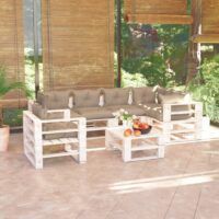 7-cz. zestaw mebli ogrodowych z palet, z poduszkami, sosna