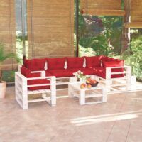 7-cz. zestaw mebli ogrodowych z palet, z poduszkami, sosna