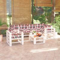 7-cz. zestaw mebli ogrodowych z palet, z poduszkami, sosna