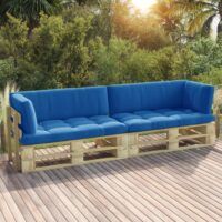 Sofa 2-os. z palet, z poduszkami, impregnowane drewno sosnowe