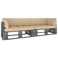 Sofa 2-osobowa z palet, z poduszkami, szara, drewno sosnowe