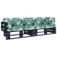 Sofa 2-osobowa z palet, z poduszkami, czarna, drewno sosnowe