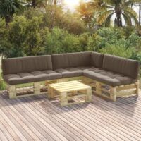 4-częściowy zestaw wypoczynkowy z palet, z poduszkami, sosna