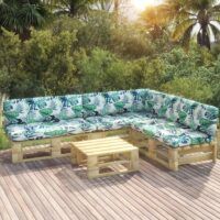 4-częściowy zestaw wypoczynkowy z palet, z poduszkami, sosna