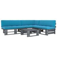 4-cz. zestaw wypoczynkowy z palet, z poduszkami, szary, sosna