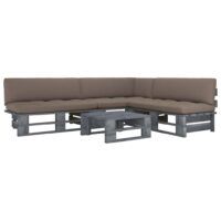 4-cz. zestaw wypoczynkowy z palet, z poduszkami, szary, sosna