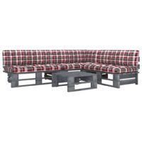 4-cz. zestaw wypoczynkowy z palet, z poduszkami, szary, sosna