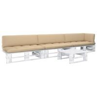 4-cz. zestaw wypoczynkowy z palet, z poduszkami, biały, sosna