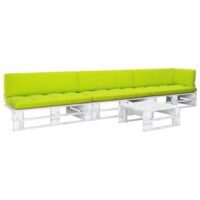 4-cz. zestaw wypoczynkowy z palet, z poduszkami, biały, sosna