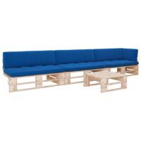 4-cz. zestaw wypoczynkowy z palet, z poduszkami, drewno sosnowe