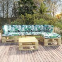 4-częściowy zestaw wypoczynkowy z palet, z poduszkami, sosna