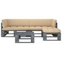 4-cz. zestaw wypoczynkowy z palet, z poduszkami, szary, sosna