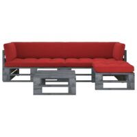 4-cz. zestaw wypoczynkowy z palet, z poduszkami, szary, sosna