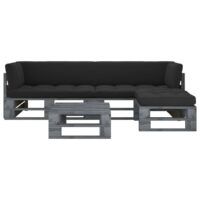 4-cz. zestaw wypoczynkowy z palet, z poduszkami, szary, sosna