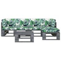 4-cz. zestaw wypoczynkowy z palet, z poduszkami, szary, sosna