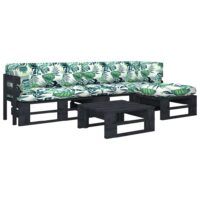 4-cz. zestaw wypoczynkowy z palet, z poduszkami, czarny, sosna