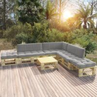 6-częściowy zestaw wypoczynkowy z palet, z poduszkami, sosna