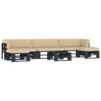 6-cz. zestaw wypoczynkowy z palet, z poduszkami, czarny, sosna