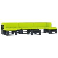 6-cz. zestaw wypoczynkowy z palet, z poduszkami, czarny, sosna