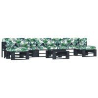 6-cz. zestaw wypoczynkowy z palet, z poduszkami, czarny, sosna