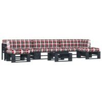 6-cz. zestaw wypoczynkowy z palet, z poduszkami, czarny, sosna