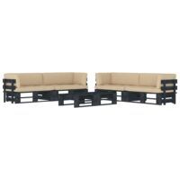 6-cz. zestaw wypoczynkowy z palet, z poduszkami, czarny, sosna