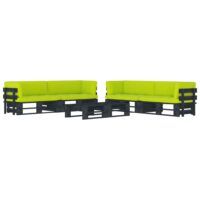 6-cz. zestaw wypoczynkowy z palet, z poduszkami, czarny, sosna