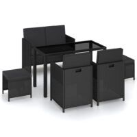 6-cz. zestaw mebli ogrodowych z poduszkami, rattan PE, czarny