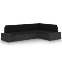 4-cz. ogrodowy zestaw wypoczynkowy, poduszki, czarny rattan PE