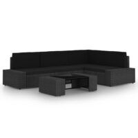 5-cz. ogrodowy zestaw wypoczynkowy, poduszki, czarny rattan PE