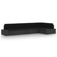 5-cz. ogrodowy zestaw wypoczynkowy, poduszki, czarny rattan PE