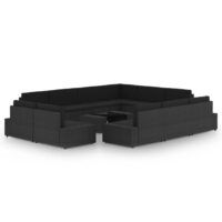 12-cz. ogrodowy zestaw wypoczynkowy, poduszki, czarny rattan PE