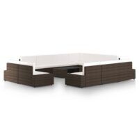 12-cz. ogrodowy zestaw wypoczynkowy, poduszki, rattan PE, brąz