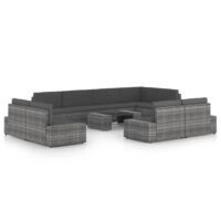 10-cz. ogrodowy zestaw wypoczynkowy, poduszki, szary rattan PE
