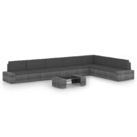 8-cz. ogrodowy zestaw wypoczynkowy, poduszki, szary rattan PE