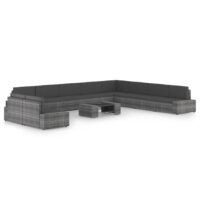 11-cz. ogrodowy zestaw wypoczynkowy, poduszki, szary rattan PE