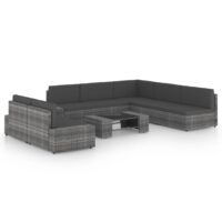 8-cz. ogrodowy zestaw wypoczynkowy, poduszki, szary rattan PE