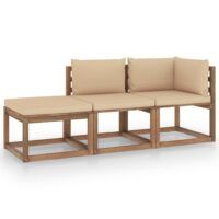 3-cz. zestaw wypoczynkowy z palet, z poduszkami, sosna